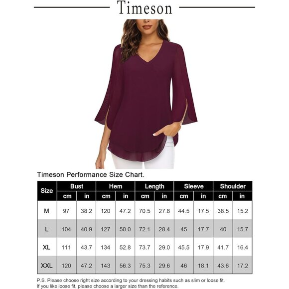 Women's 3/4 Sleeve Floral Blouses Shirts Double Layers V Neck Dressy Tunics Tops - Picture 6 of 6